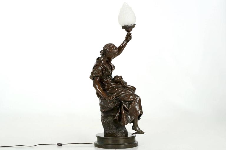 Large French Antique Bronze Torchiere Lamp Sculpture By Emile Peynot Antique Bronze Torchiere Lamp Sculpture By Emile Peynot For A Very Large Work That Captures The Attention Of Viewer Immediately This Is