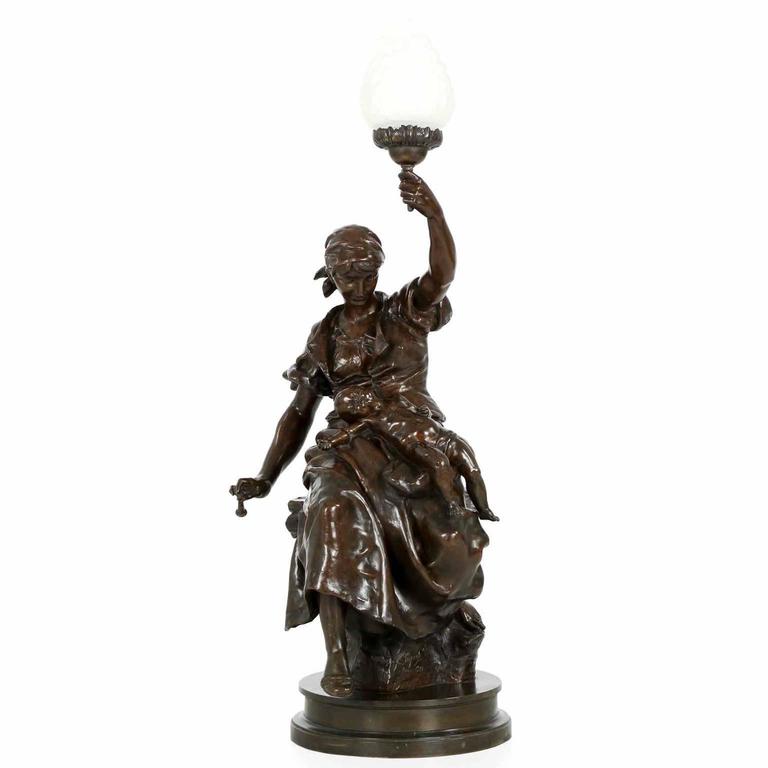 Large French Antique Bronze Torchiere Lamp Sculpture By Emile Peynot Large French Antique Bronze Torchiere Lamp Sculpture By Emile Peynot For