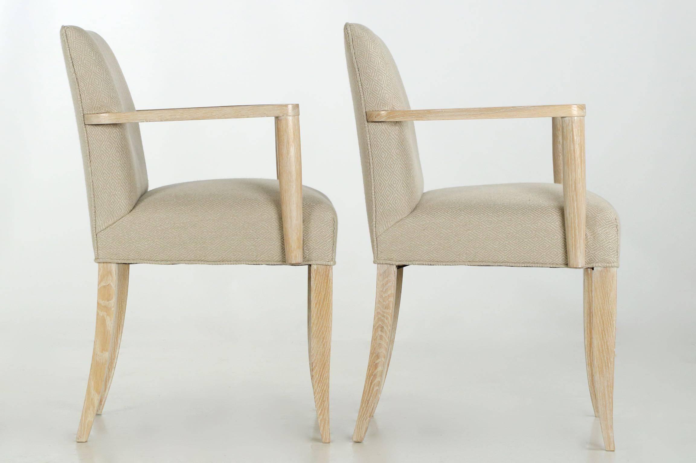 Pair of French Modern Cerused Oak Armchairs, 20th Century In Excellent Condition In Shippensburg, PA