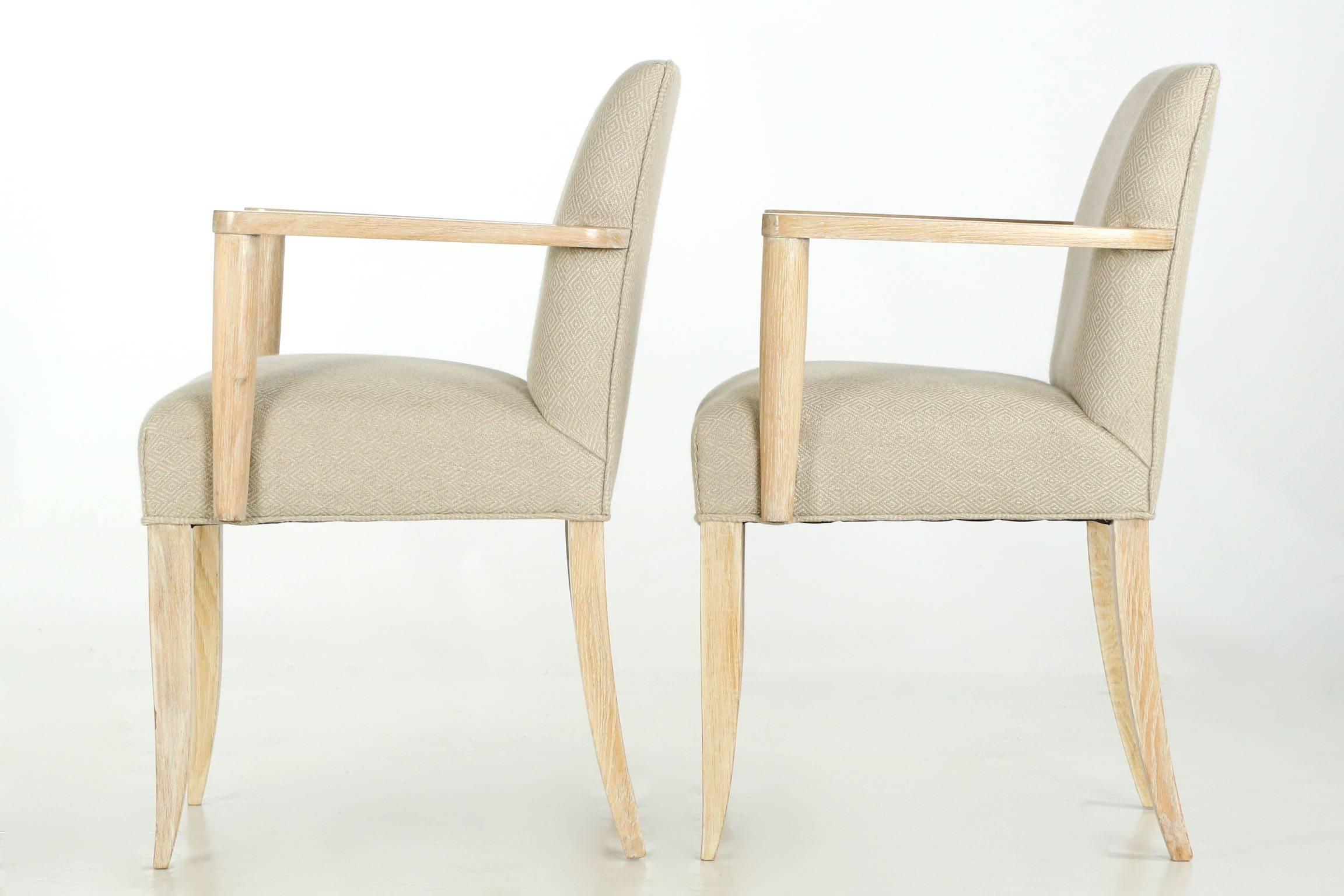 Pair of French Modern Cerused Oak Armchairs, 20th Century 1
