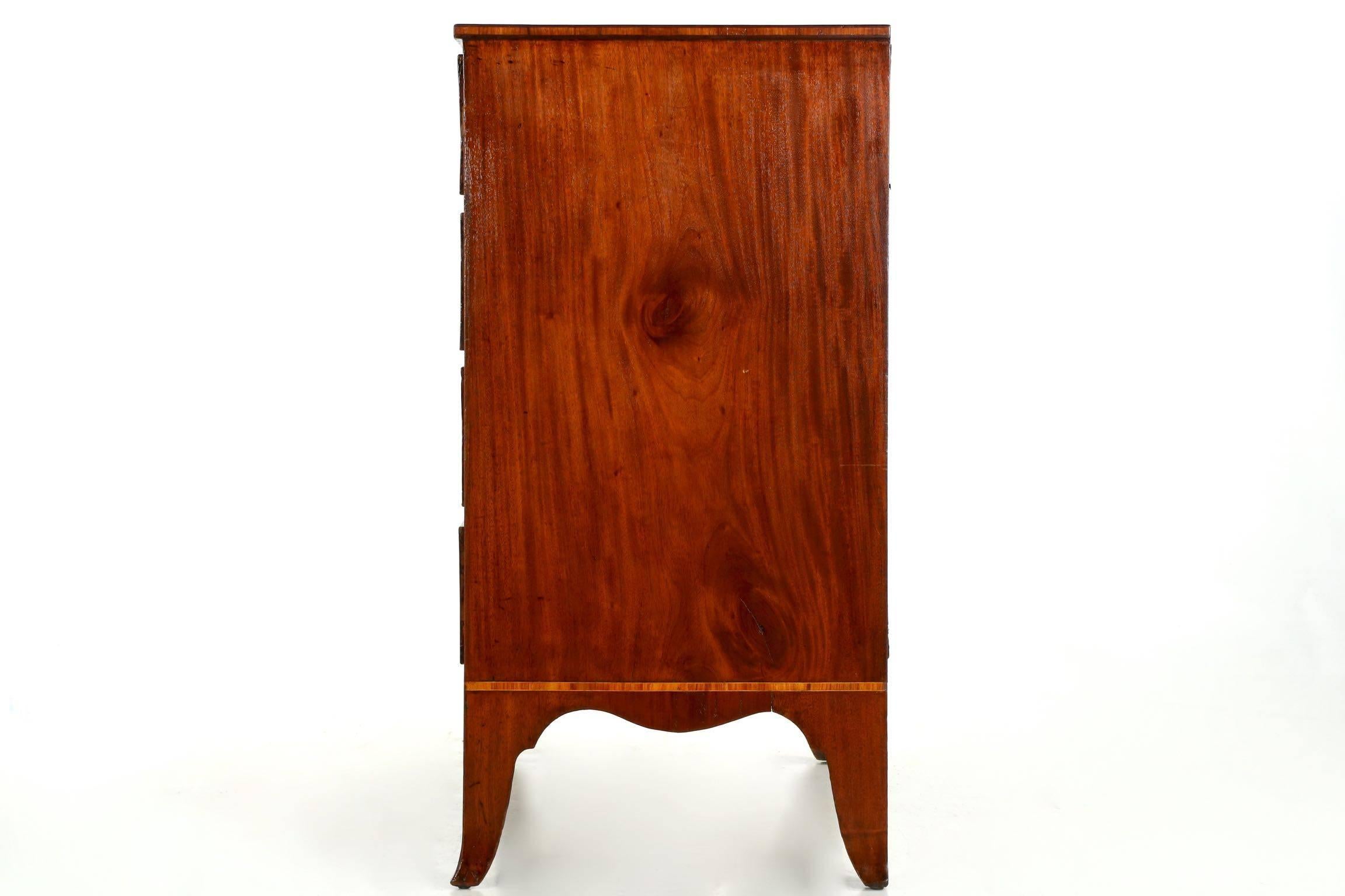 Late 18th Century American Federal Birch Inlaid Mahogany Chest of Drawers, Massachusetts c. 1788