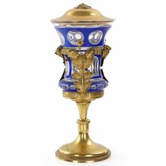 Used Russian Gilt Silver Cobalt Glass Goblet by Andrey Kovalsky, circa 1844