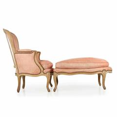 French Louis XV Style Worn Beechwood Chaise Longue, 19th Century