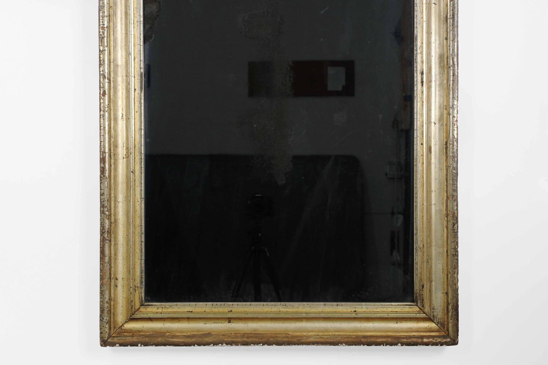 European Distressed Regency Giltwood Antique Hall Mirror, 19th Century