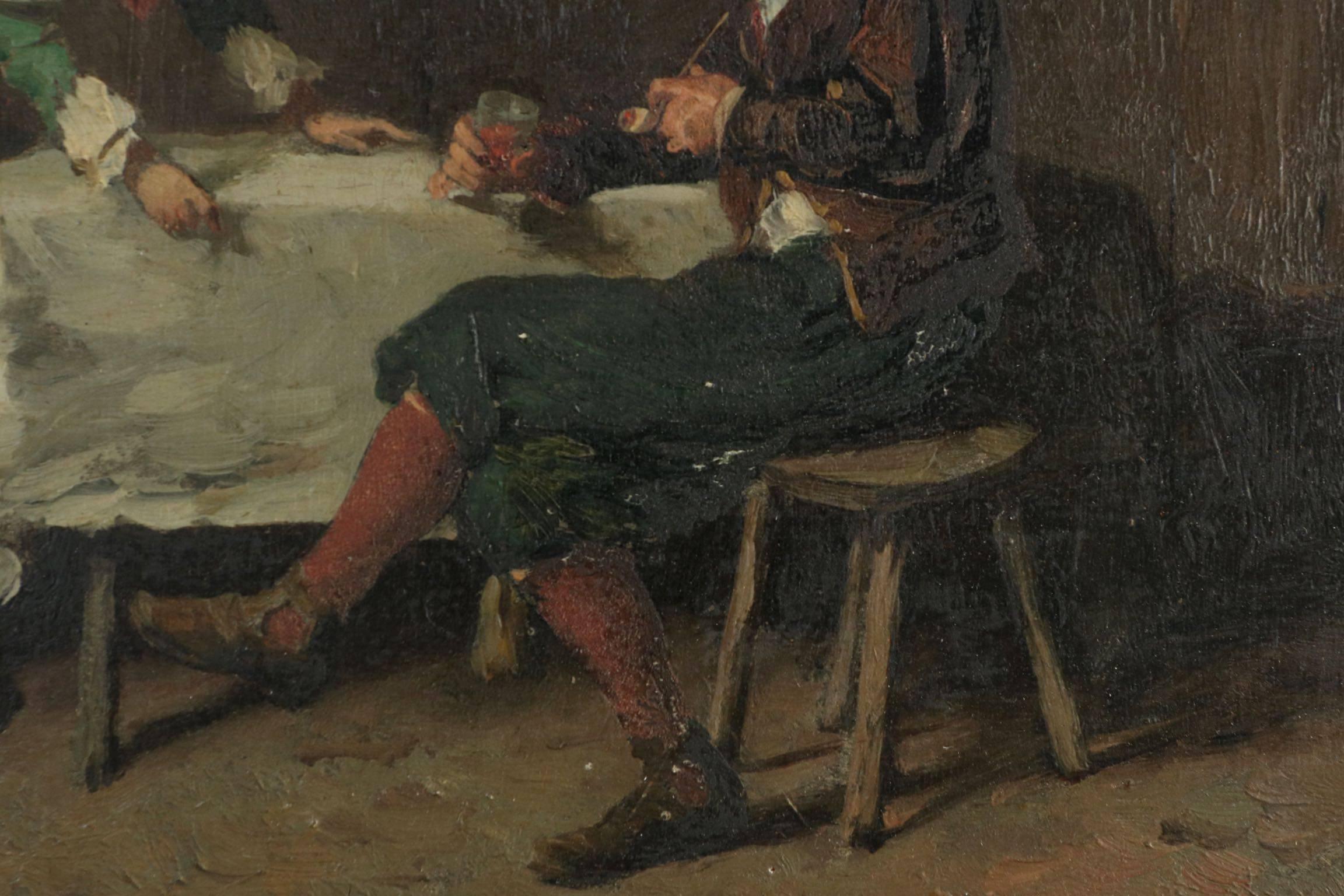 Romantic Camillio Innocenti 'Italian, 1871-1961' Antique Interior Tavern Painting, Signed