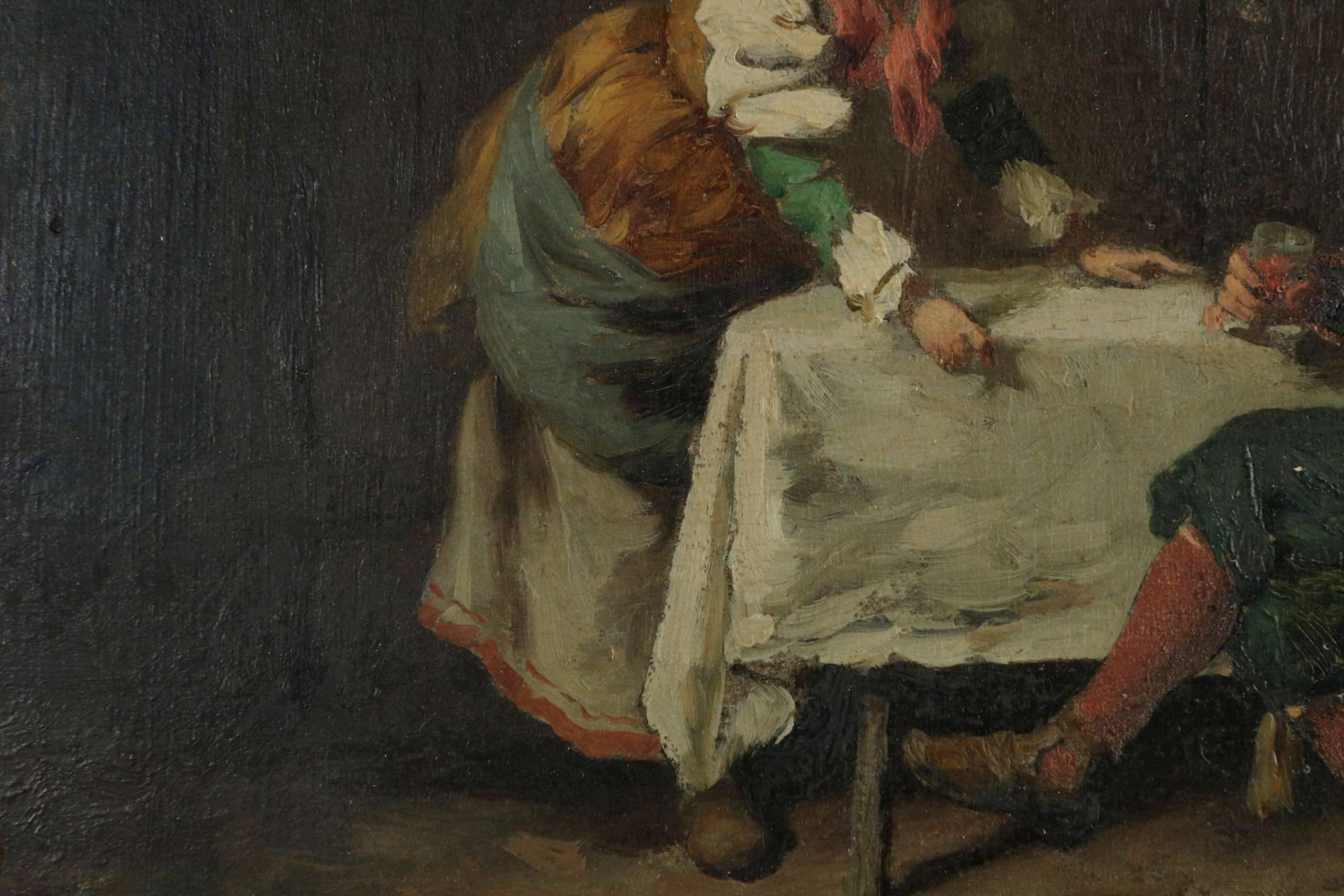 Camillio Innocenti 'Italian, 1871-1961' Antique Interior Tavern Painting, Signed In Excellent Condition In Shippensburg, PA