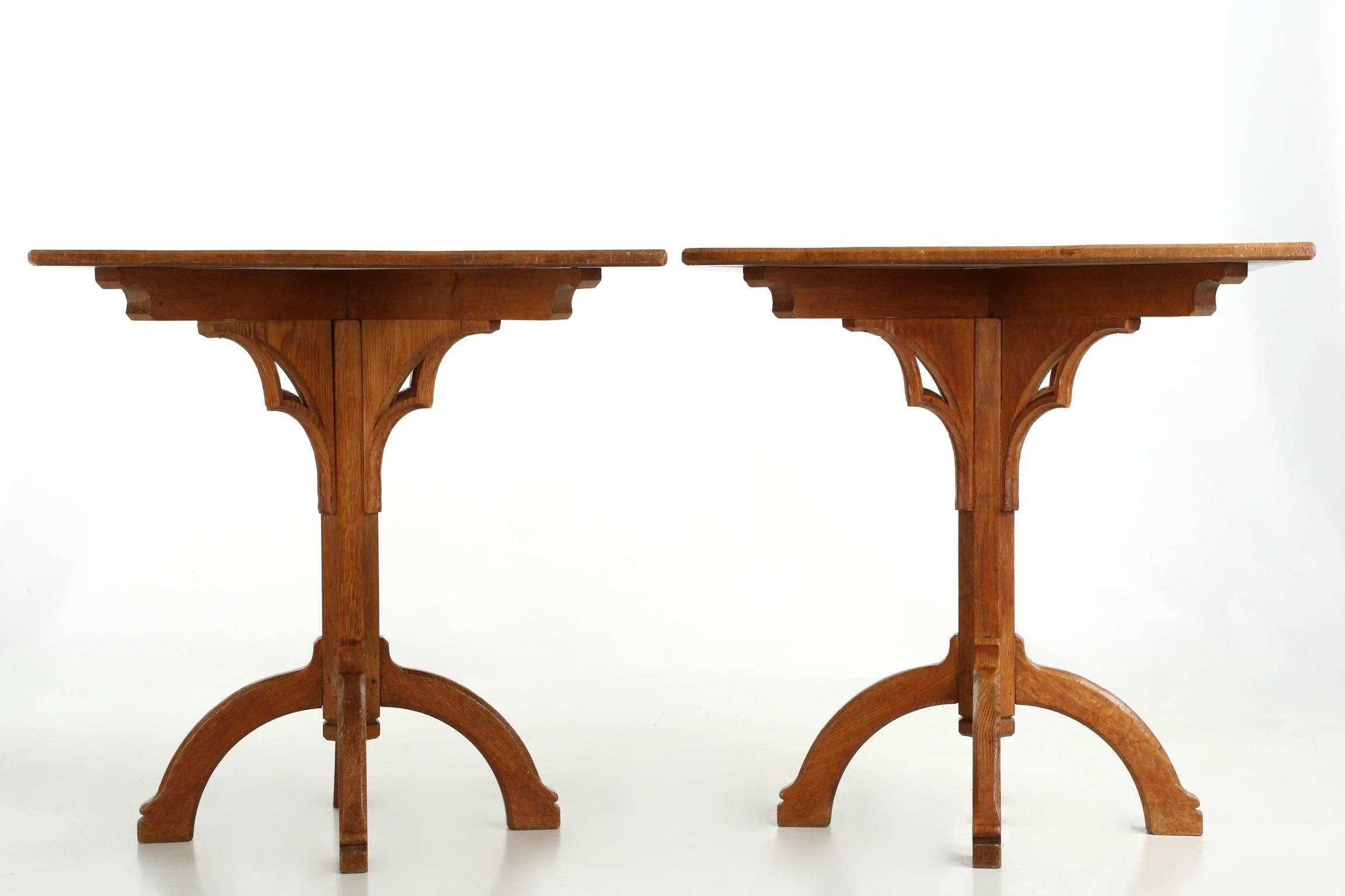20th Century Pair of Arts & Crafts Oak Antique Side Tables in Gothic Taste