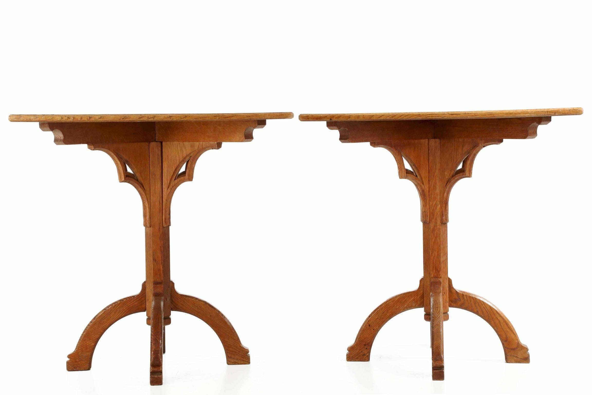 Arts and Crafts Pair of Arts & Crafts Oak Antique Side Tables in Gothic Taste