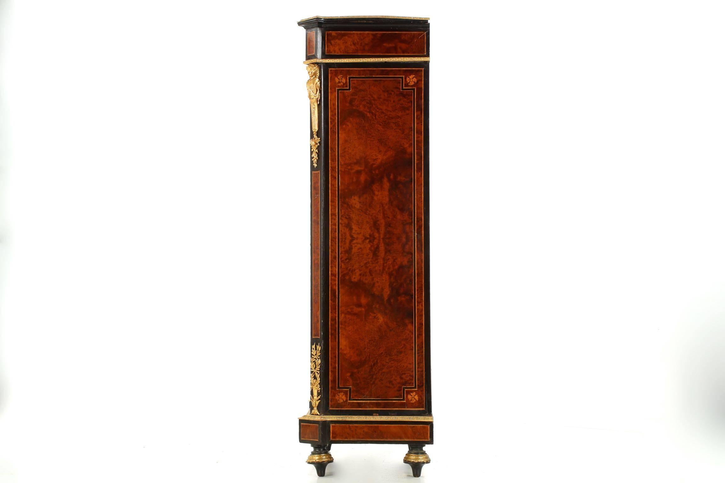 Beveled French Napoleon III Marquetry Inlaid Antique Bibliotheque Bookcase Cabinet