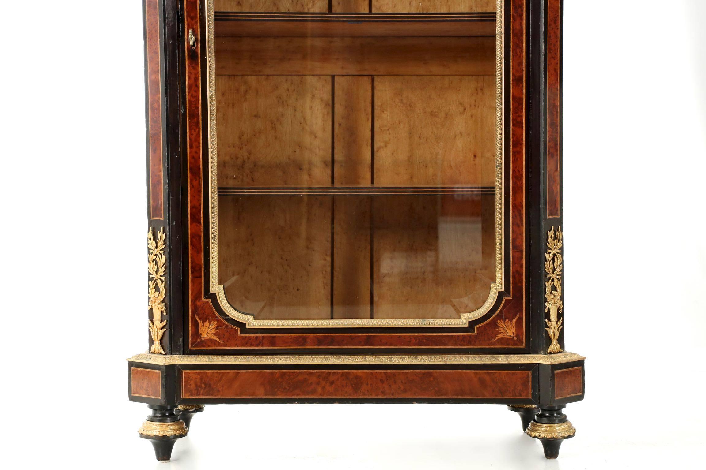 Late 19th Century French Napoleon III Marquetry Inlaid Antique Bibliotheque Bookcase Cabinet