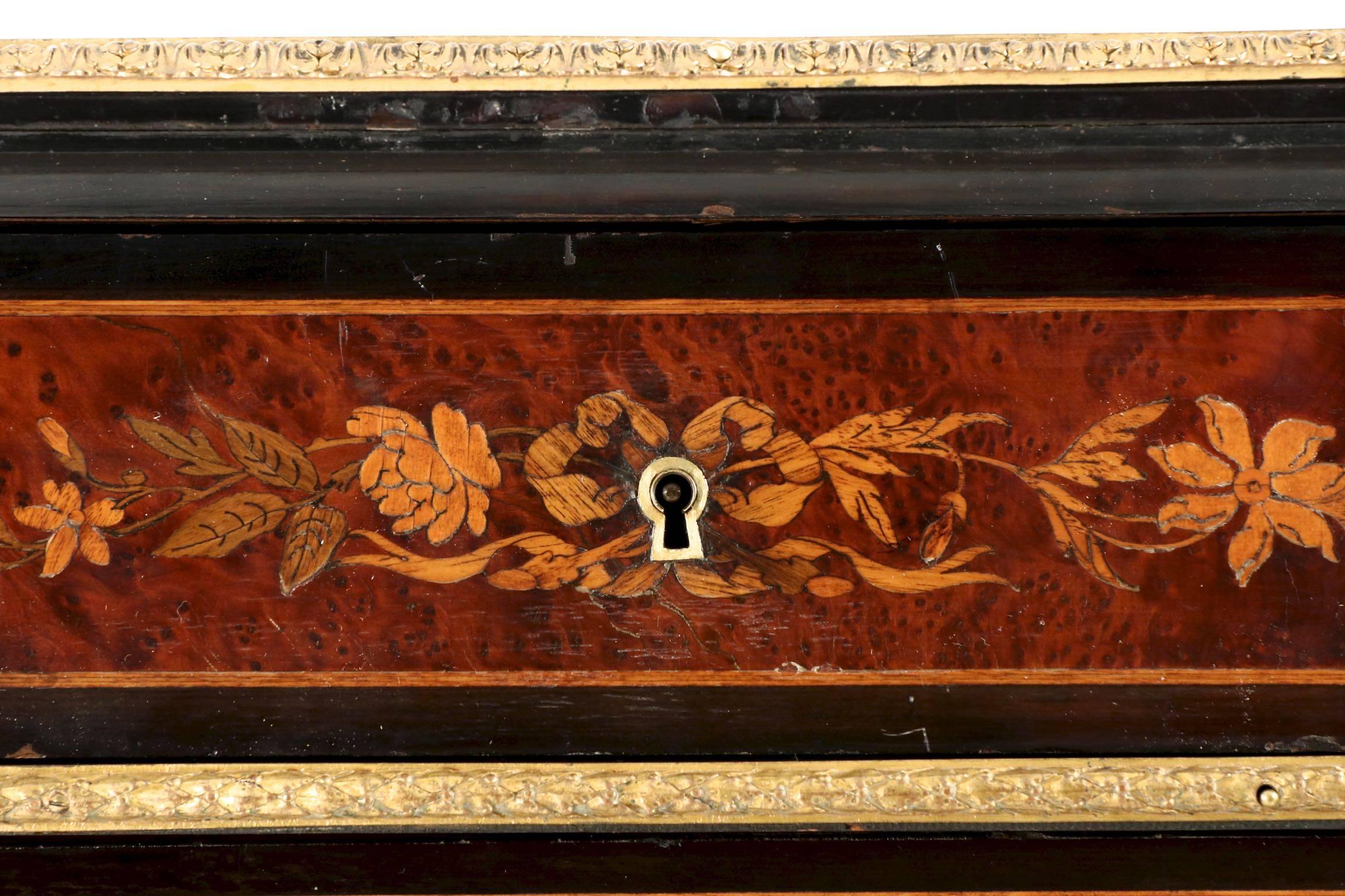French Napoleon III Marquetry Inlaid Antique Bibliotheque Bookcase Cabinet 1