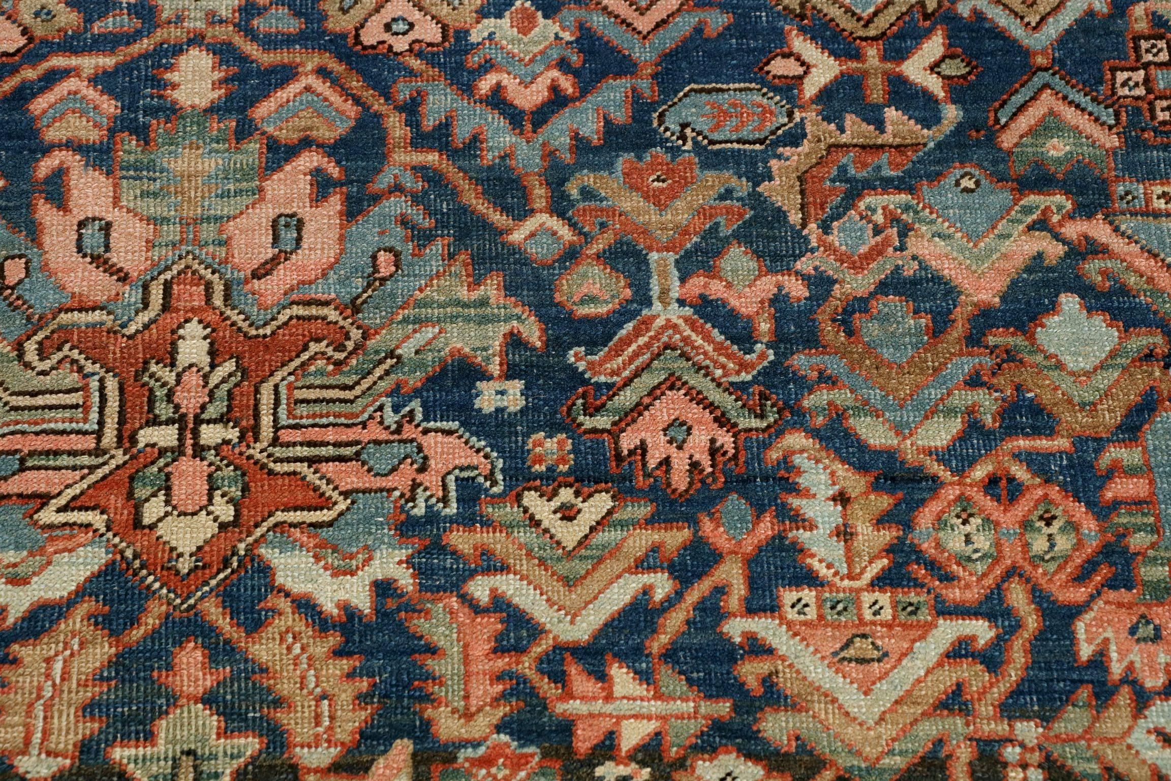 Wool Fine Authentic Room Size Antique Heriz Rug w/ Serapi Colors, circa 1900