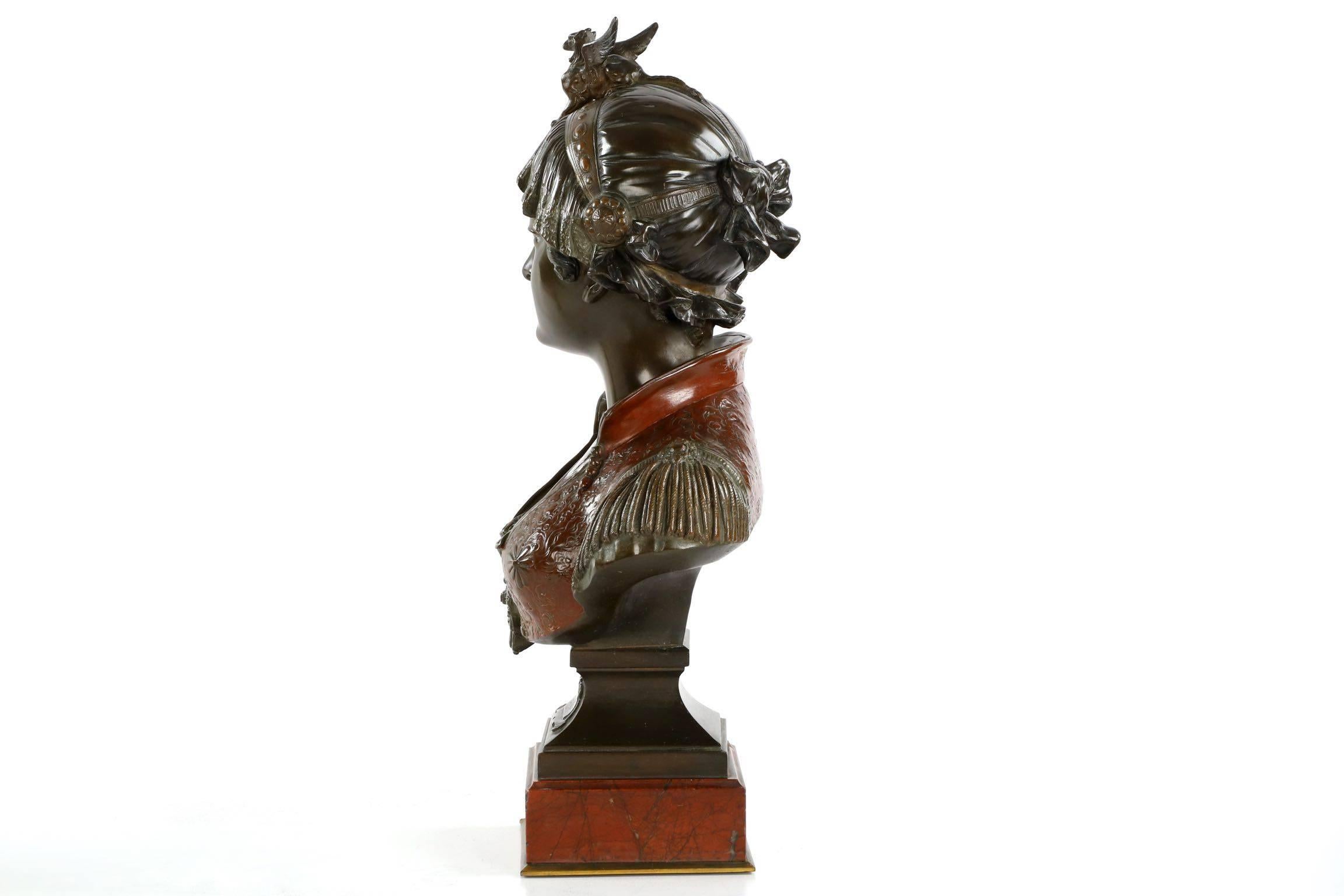 Gilt Fine Art Nouveau Cold-Painted Bronze Bust 