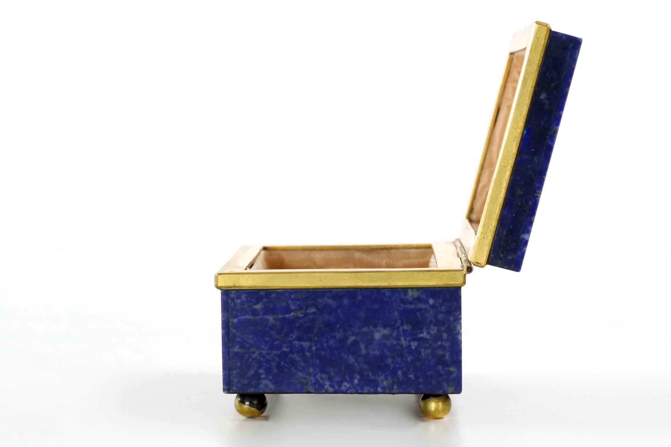 European Exquisite Lapis Lazuli Gilt Bronze Jewelry Dresser Box, 20th Century