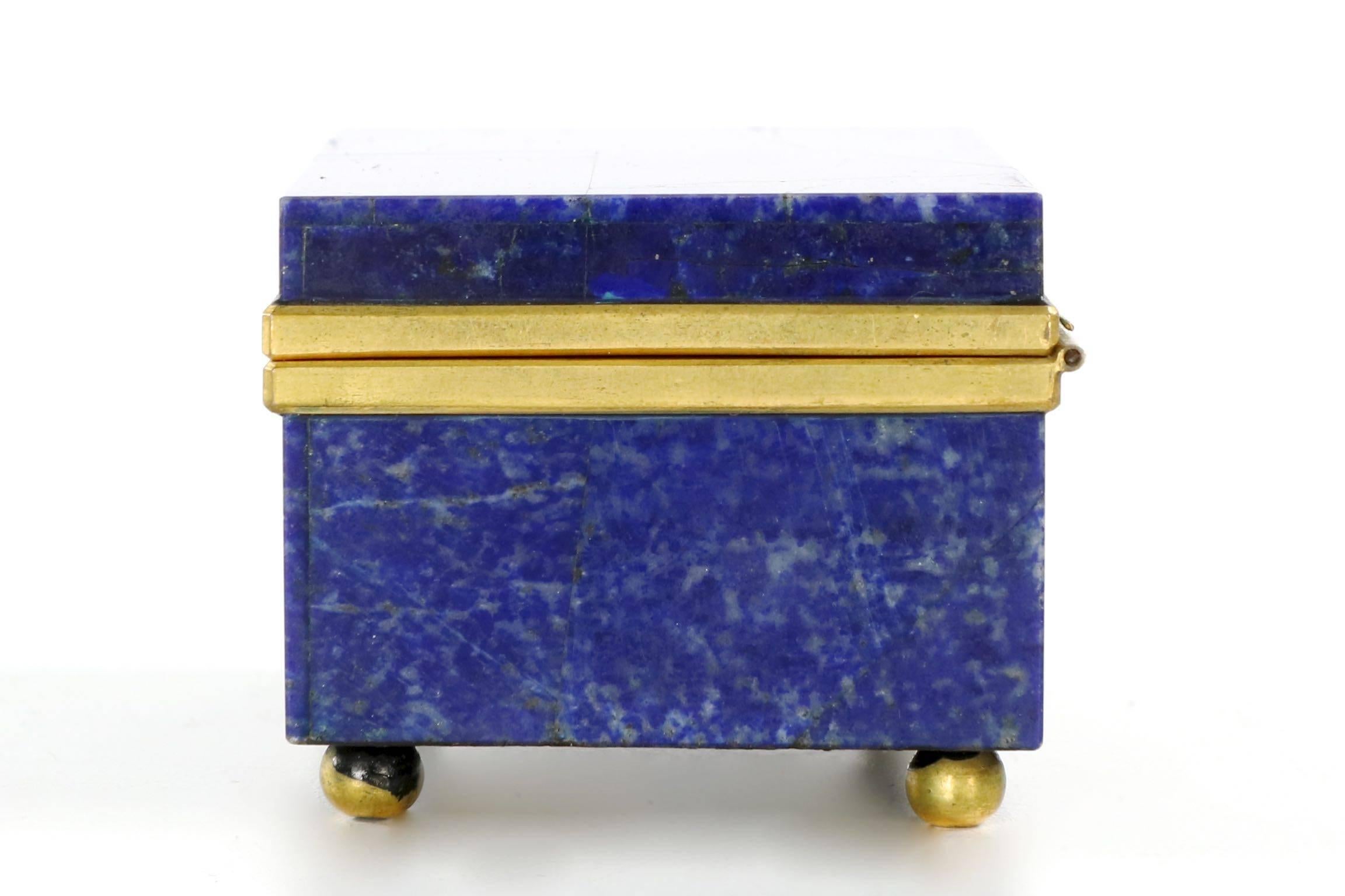 Empire Exquisite Lapis Lazuli Gilt Bronze Jewelry Dresser Box, 20th Century