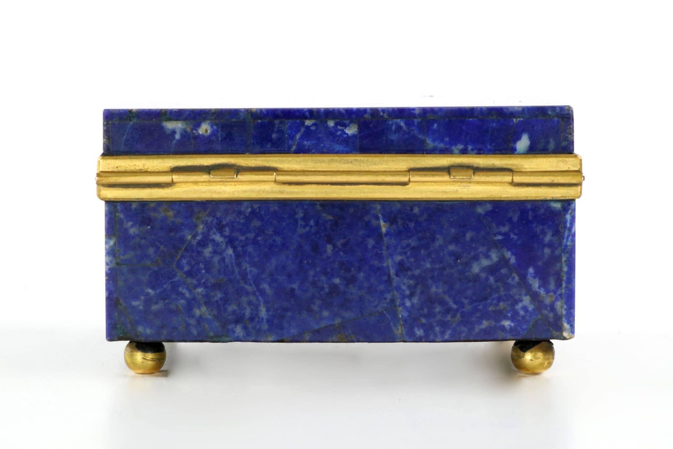 Exquisite Lapis Lazuli Gilt Bronze Jewelry Dresser Box, 20th Century In Excellent Condition In Shippensburg, PA
