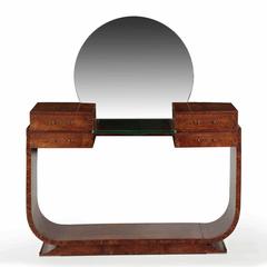 Tocador francés Art Decó Amboyna con espejo, hacia 1930
