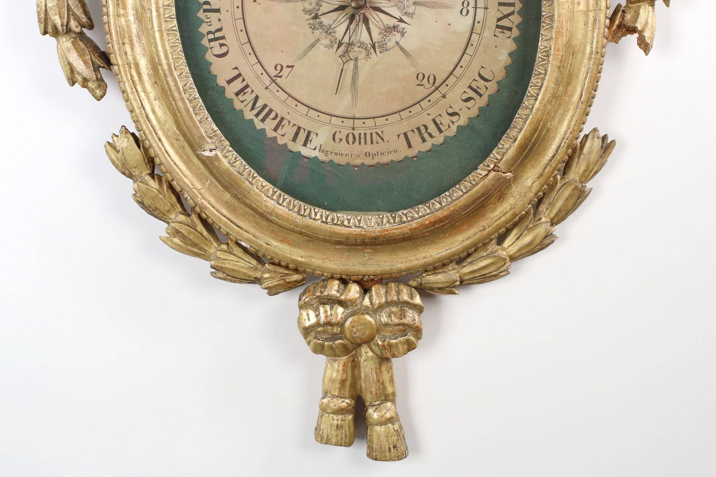 French Louis XVI Carved Giltwood Barometer In Good Condition In Shippensburg, PA