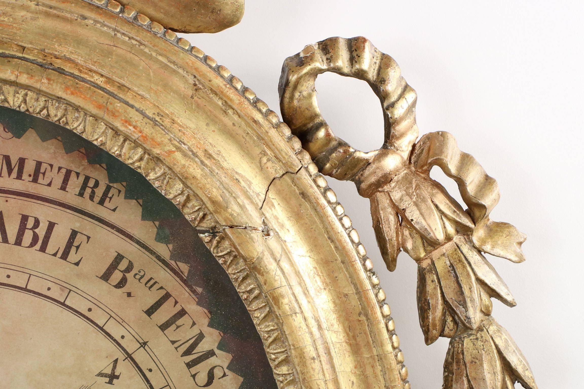 18th Century French Louis XVI Carved Giltwood Barometer