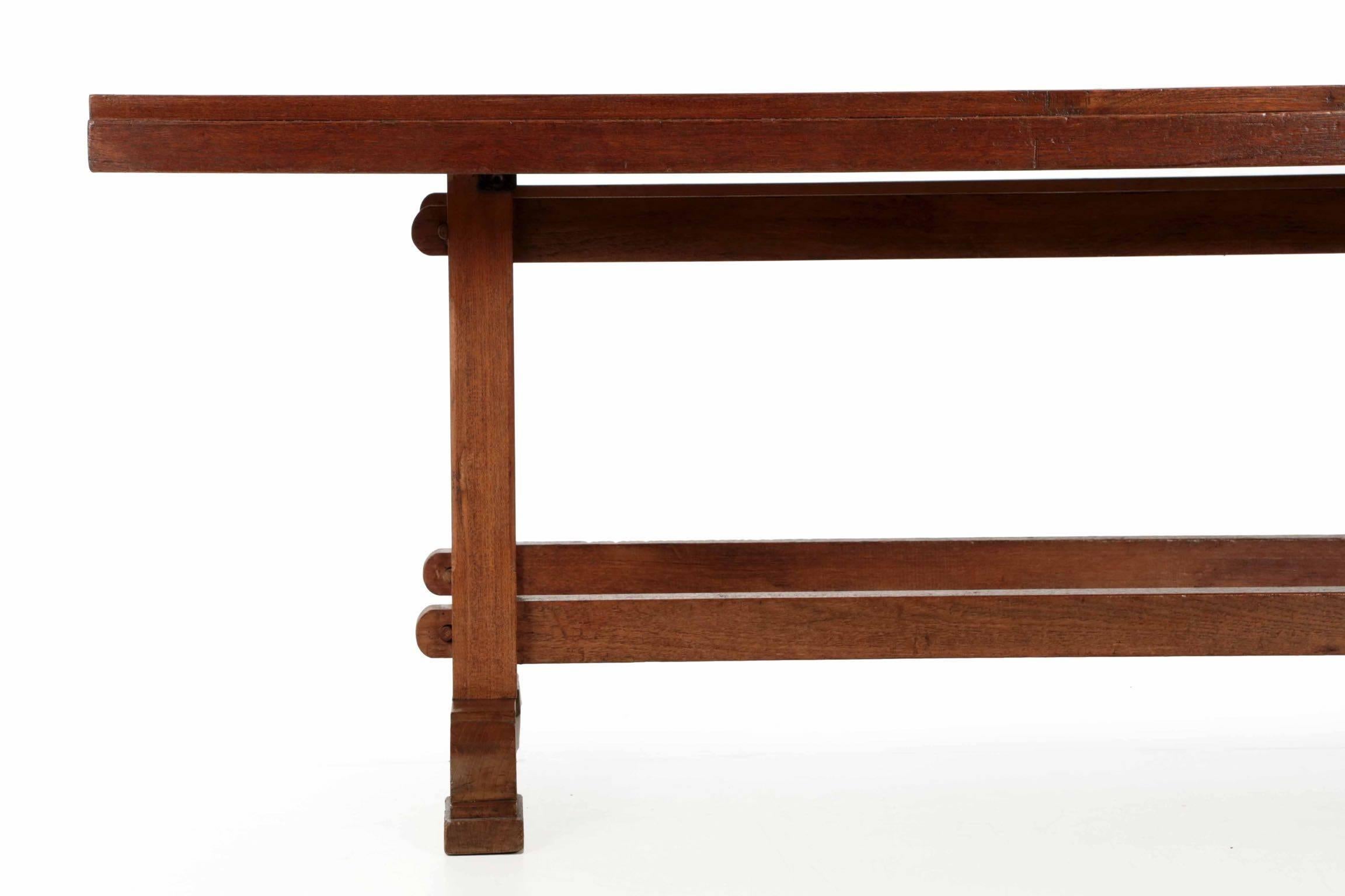 Mid-20th Century English Arts & Crafts Teak Trestle Dining Table, circa 1930