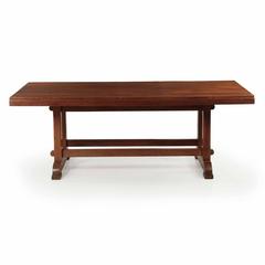 English Arts & Crafts Teak Trestle Dining Table, circa 1930