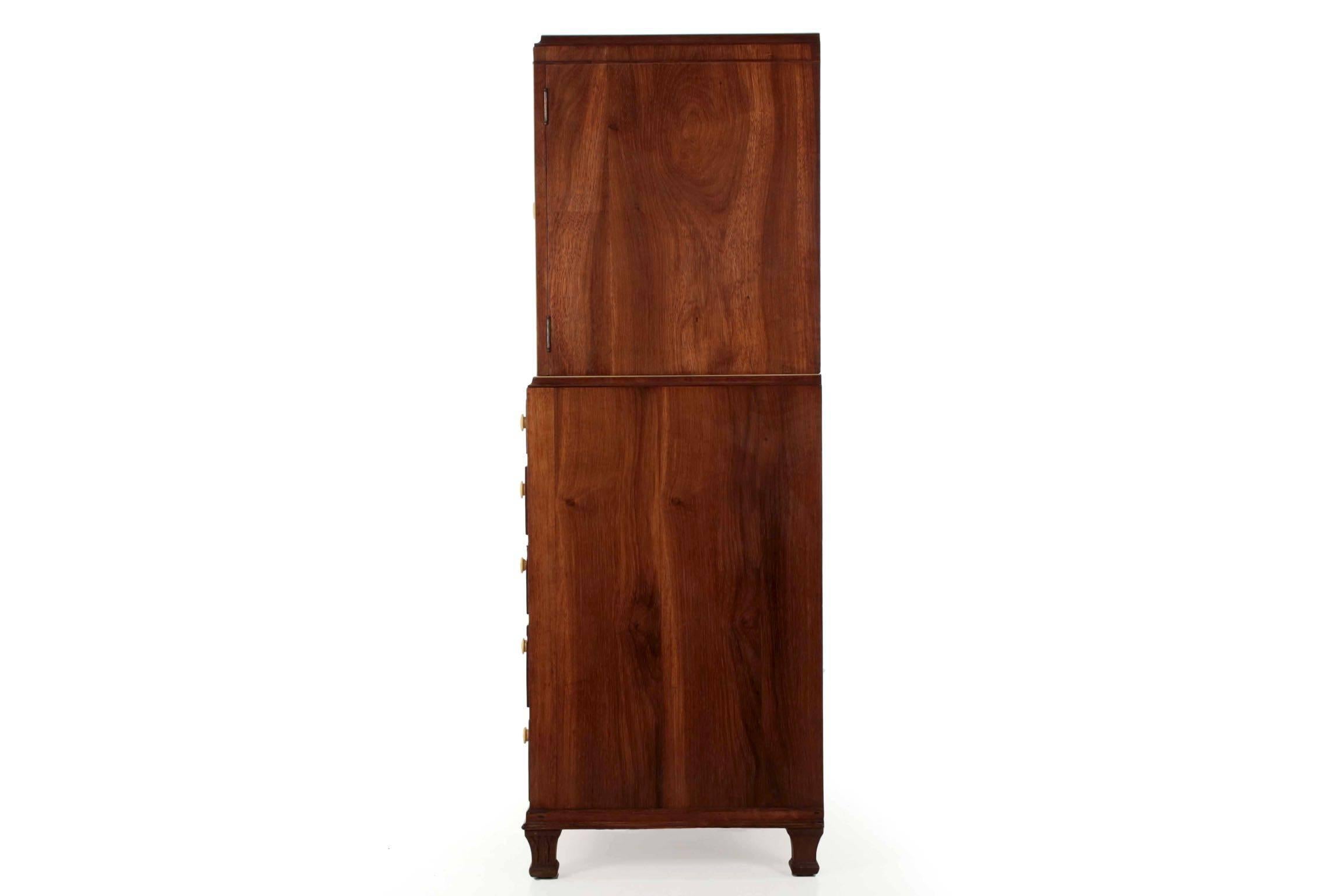 English Art Deco Inlaid Rosewood Chiffonier Linen Press by Heal & Son, England