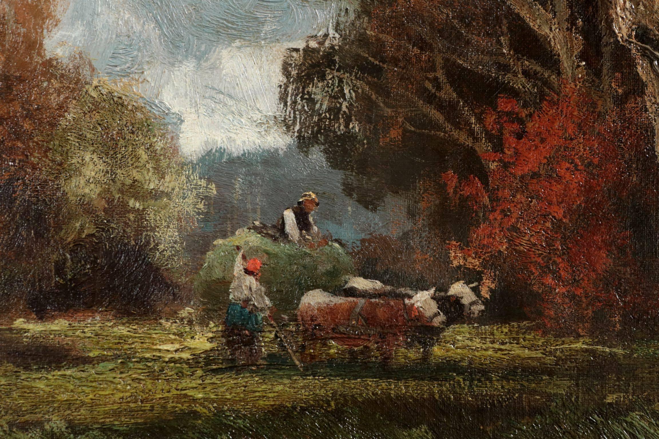 Hand-Carved Barbizon Antique Landscape Oil Painting of Forest by Adolf Kaufmann, Austrian