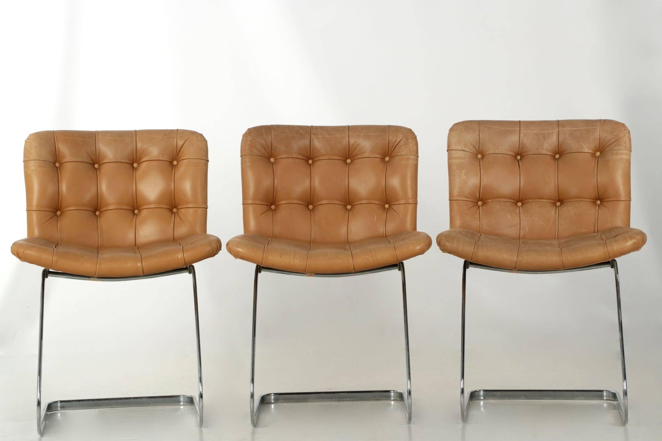 Mid-Century Modern Set of Eight Robert Haussmann for Stendig Chrome and Leather Dining Chairs
