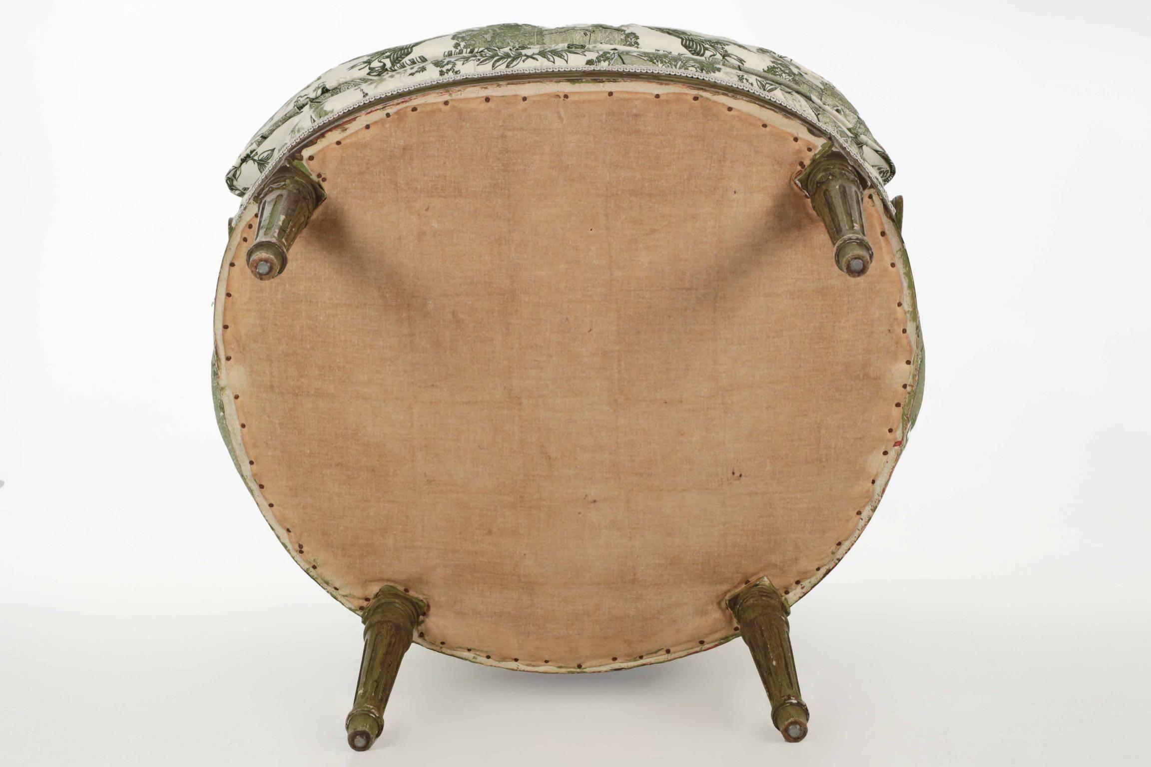 19th Century French Louis XVI Style Green Bergère Armchair 6