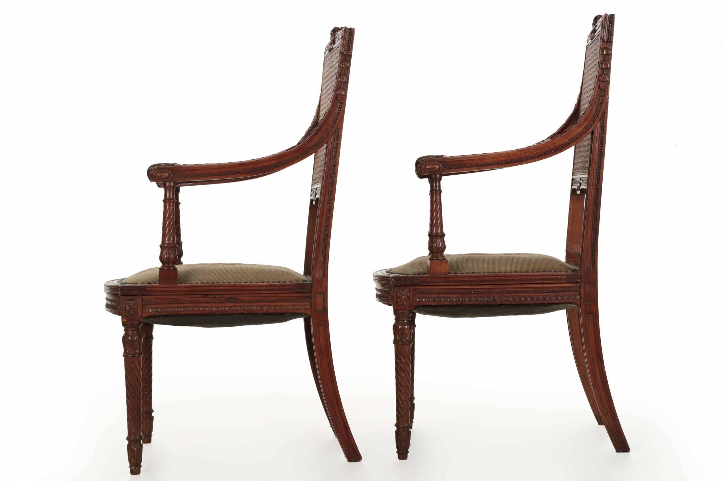 Pair of French, Louis XVI Style Carved Walnut Antique Armchairs, circa 1890 In Excellent Condition In Shippensburg, PA