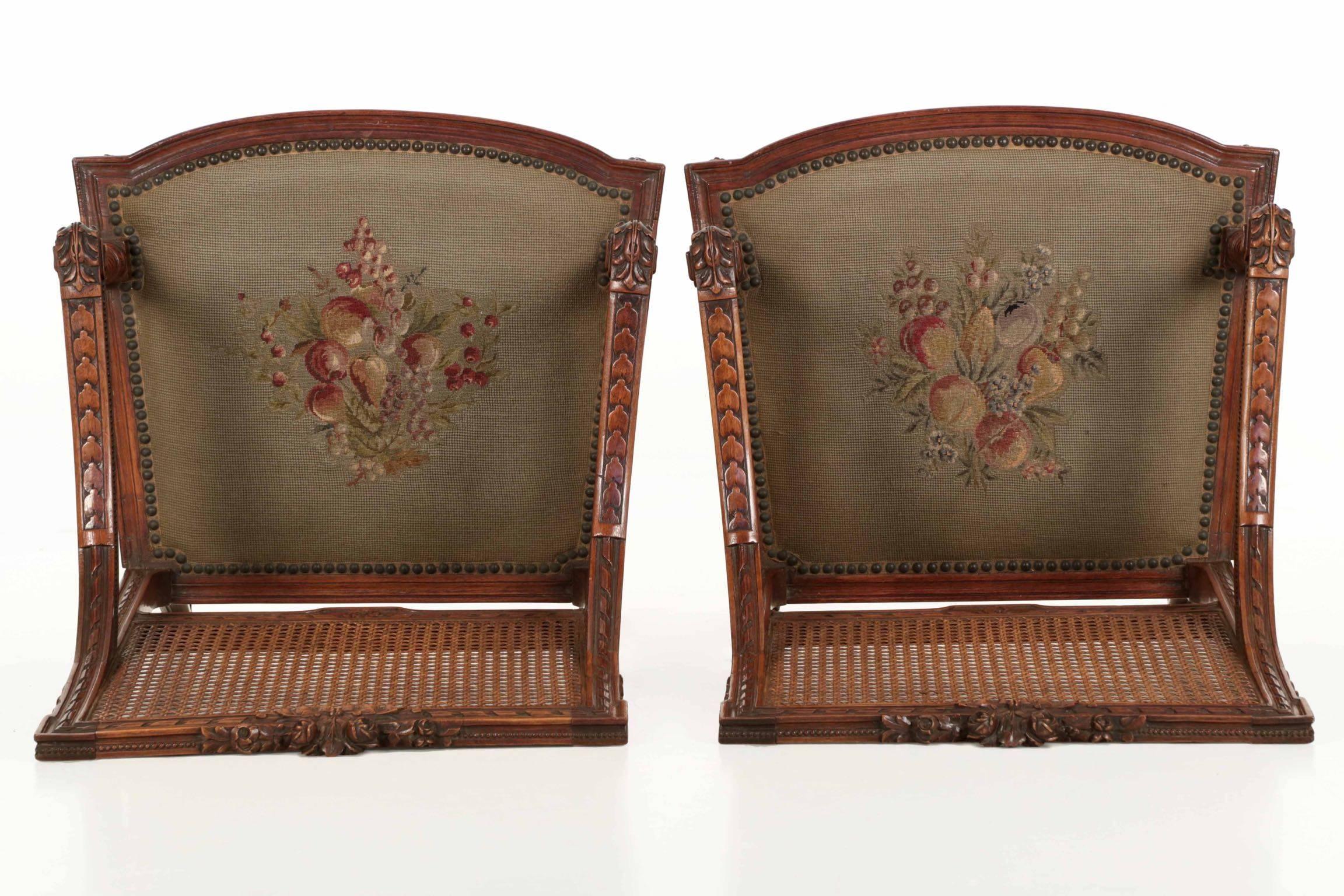 Pair of French, Louis XVI Style Carved Walnut Antique Armchairs, circa 1890 3