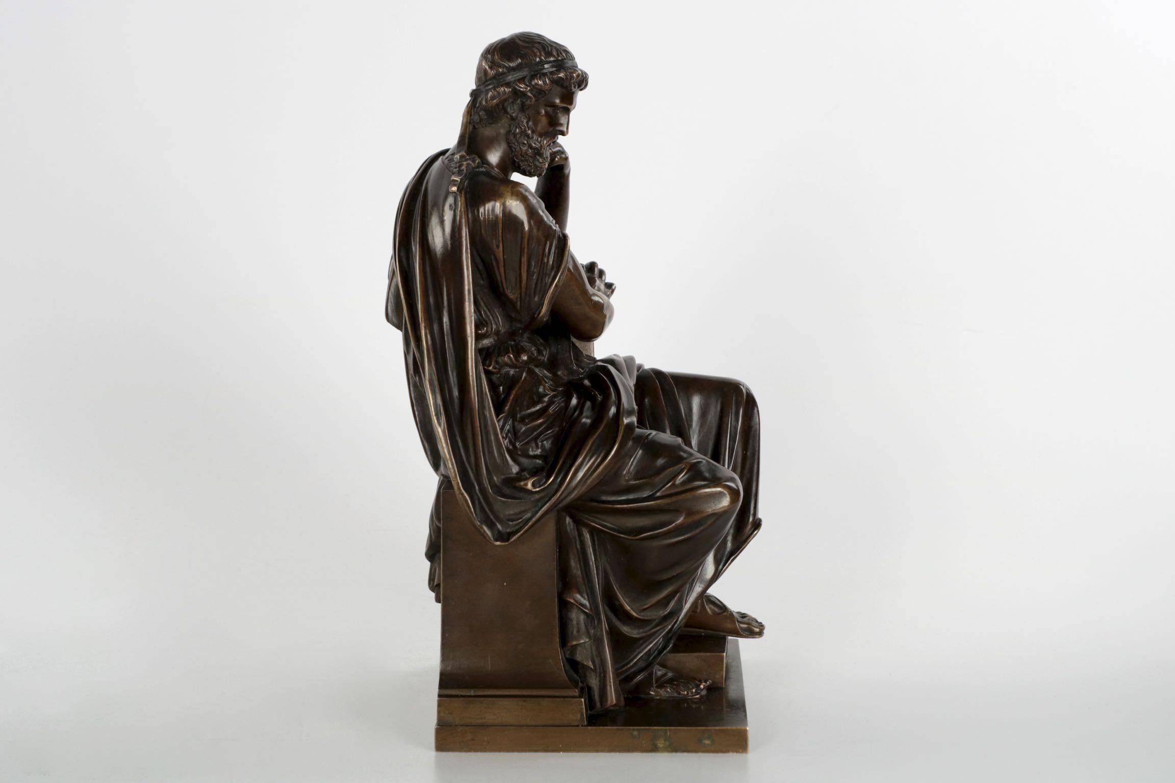 Romantic French Antique Bronze Sculpture of Zeno of Elea by Eugene Laurent