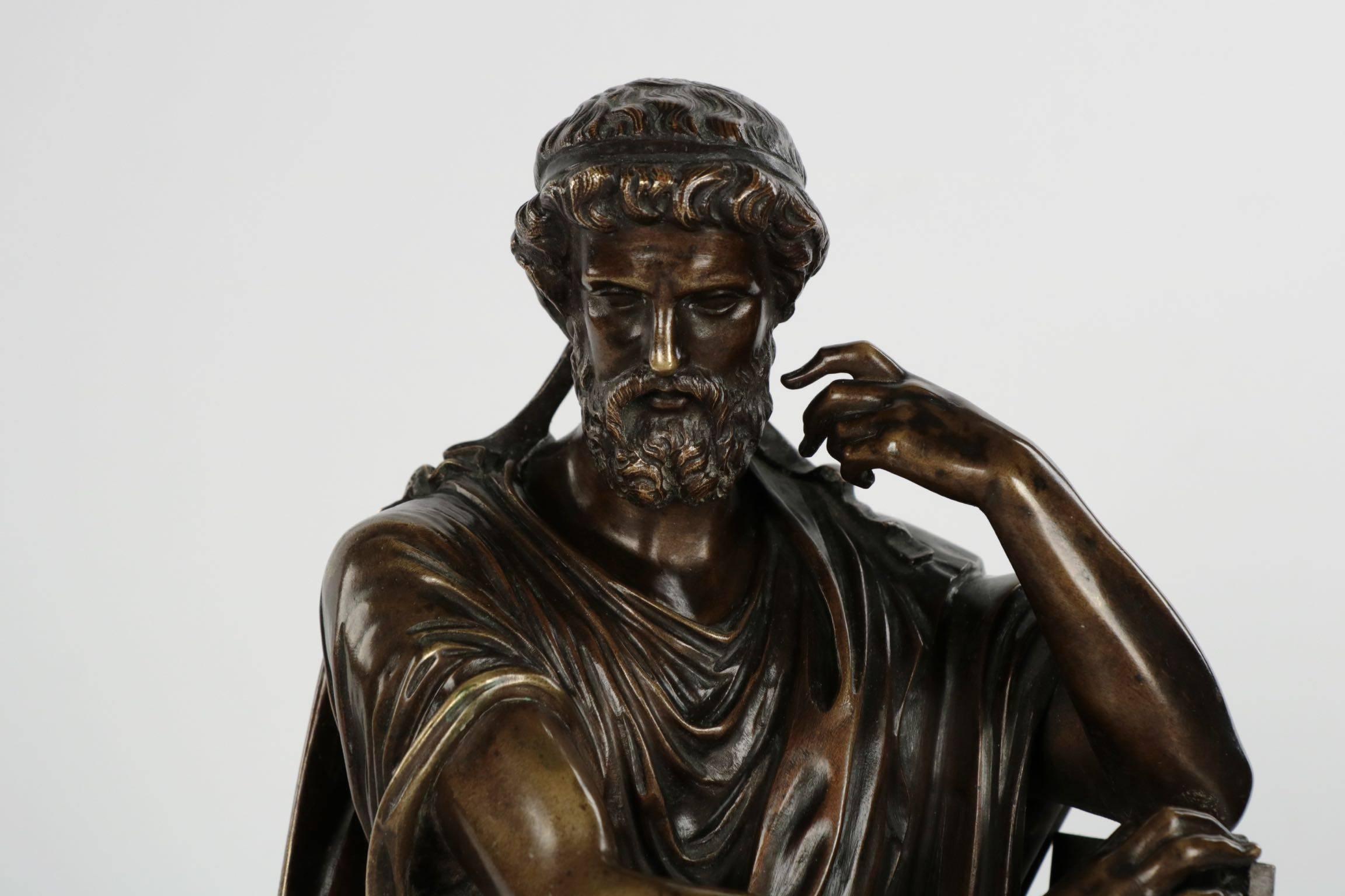 Patinated French Antique Bronze Sculpture of Zeno of Elea by Eugene Laurent
