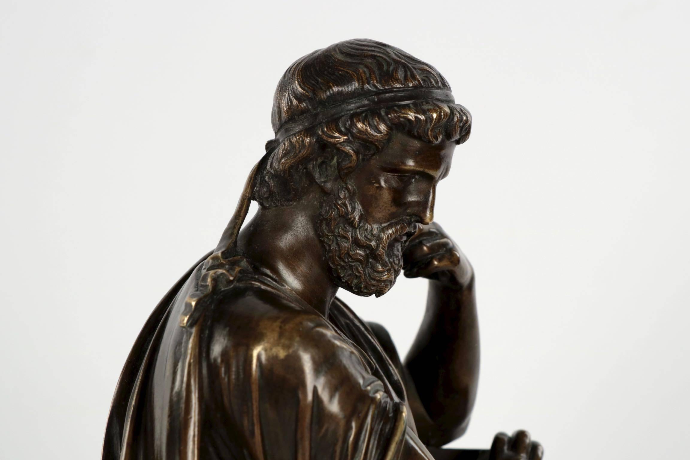 French Antique Bronze Sculpture of Zeno of Elea by Eugene Laurent In Excellent Condition In Shippensburg, PA