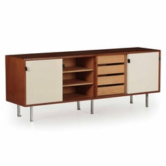 Florence Knoll Walnut and White Laminate Credenza Sideboard Cabinet, circa 1955