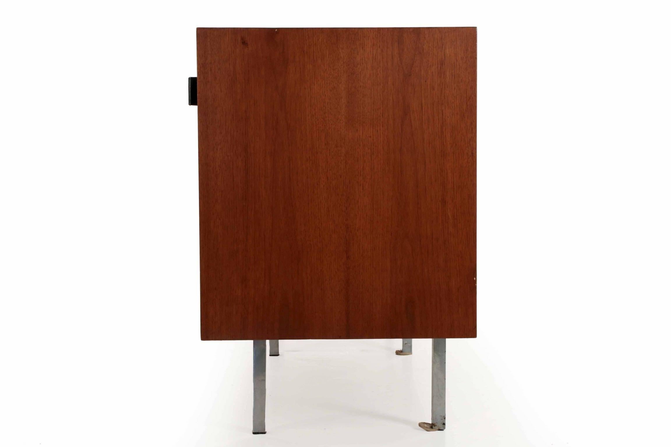 Mid-20th Century Florence Knoll Walnut and White Laminate Credenza Sideboard Cabinet, circa 1955