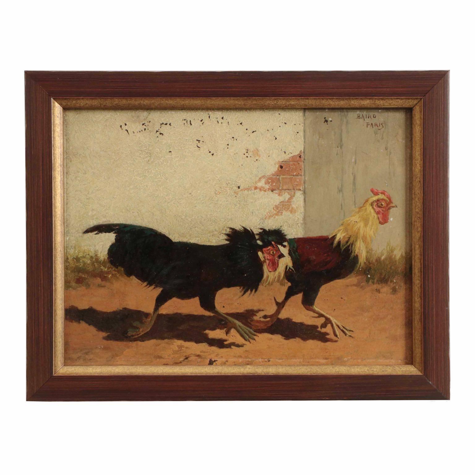 Barbizon School Four William Baird American, 1847-1899 Paintings of Cocks Fighting