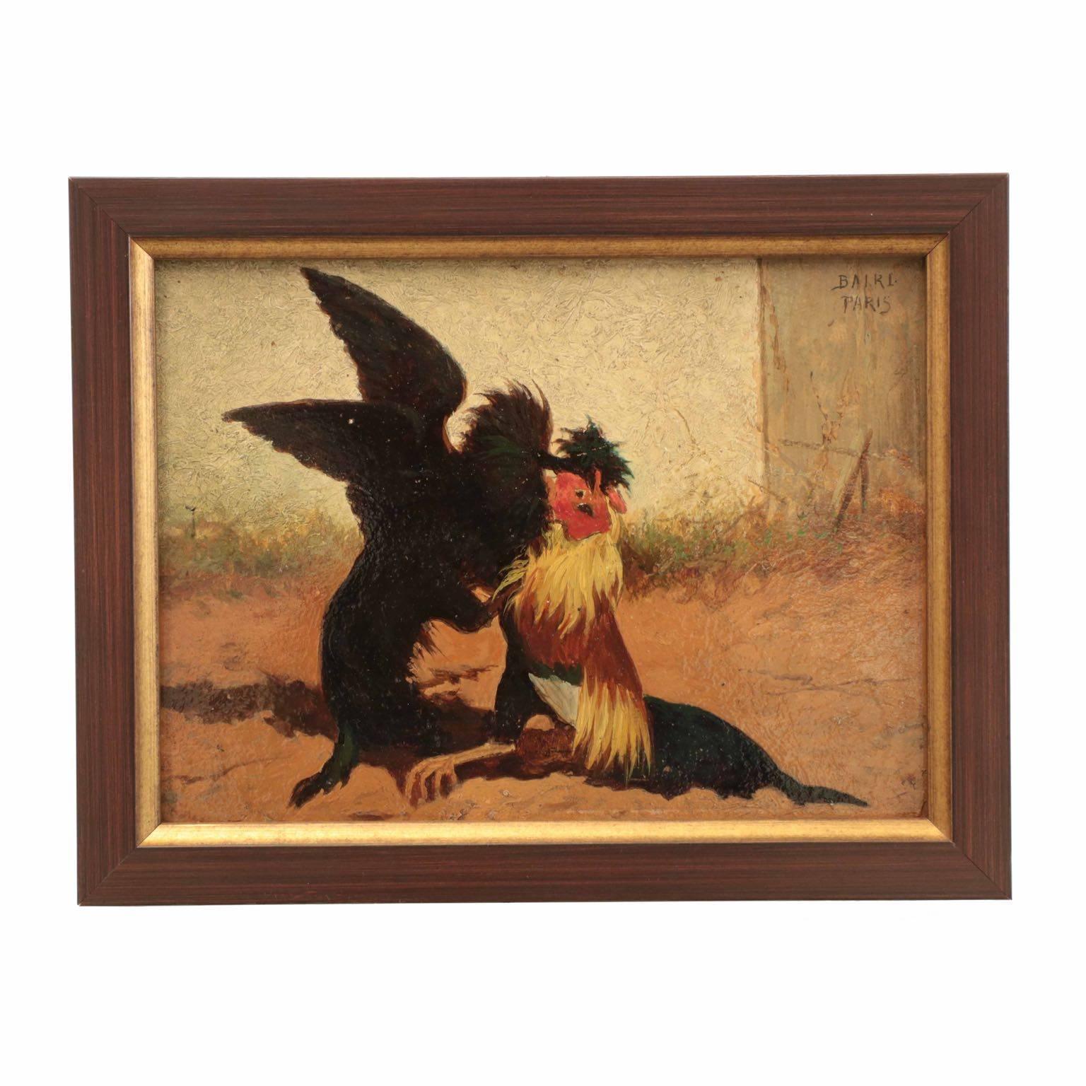 Four William Baird American, 1847-1899 Paintings of Cocks Fighting In Excellent Condition In Shippensburg, PA