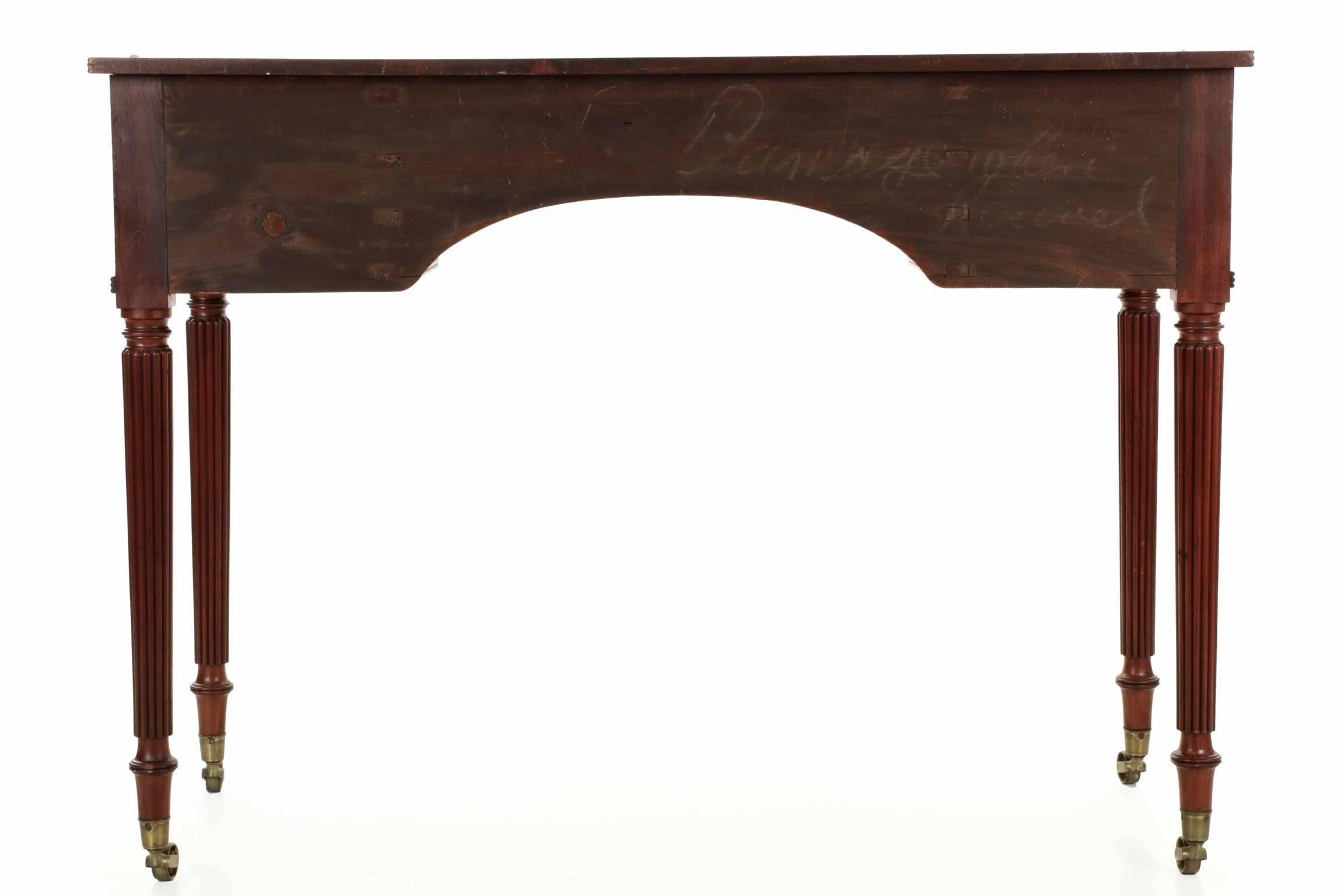 19th Century English Regency Period Mahogany & Leather Antique Writing Desk Table c. 1815-30