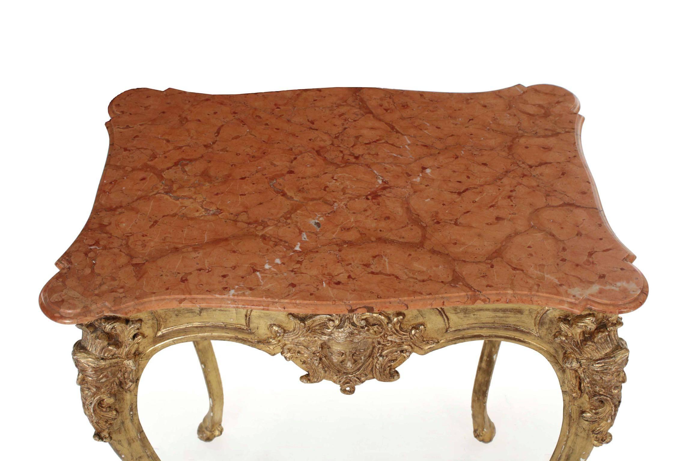 19th Century Continental Rococo Giltwood and Marble Side Table with Hooved Sabots