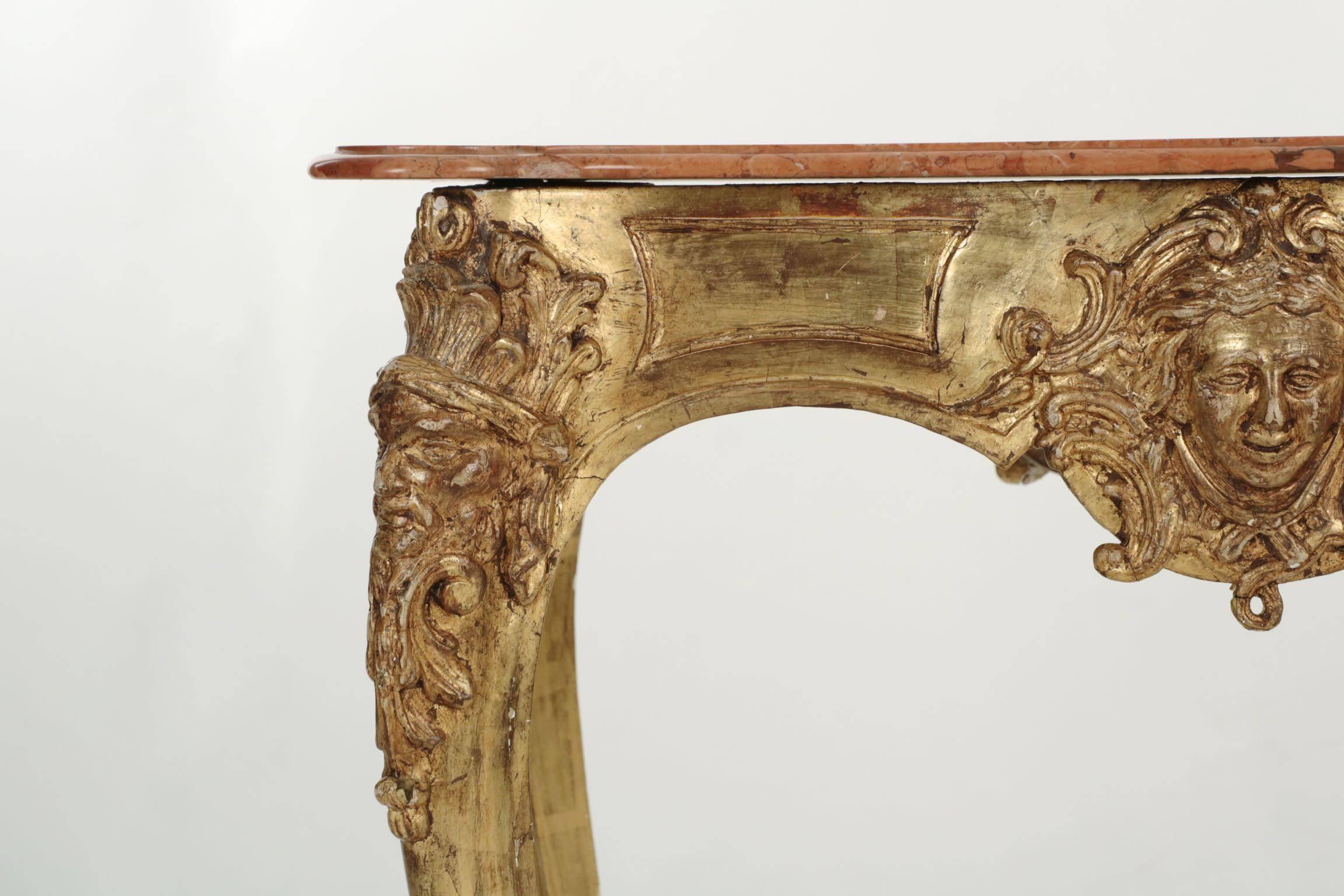Continental Rococo Giltwood and Marble Side Table with Hooved Sabots 2
