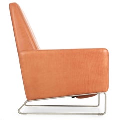 Ted Boerner for DWR Caramel-Brown Reclining Leather Lounge Chair on Steel Legs