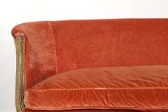 Coral Velvet Upholstered Antique Canapé Settee Sofa in French Louis XV Taste
