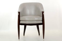 Art Deco Style Macassar and Leather Club Armchairs after Emile-Jacques Ruhlmann