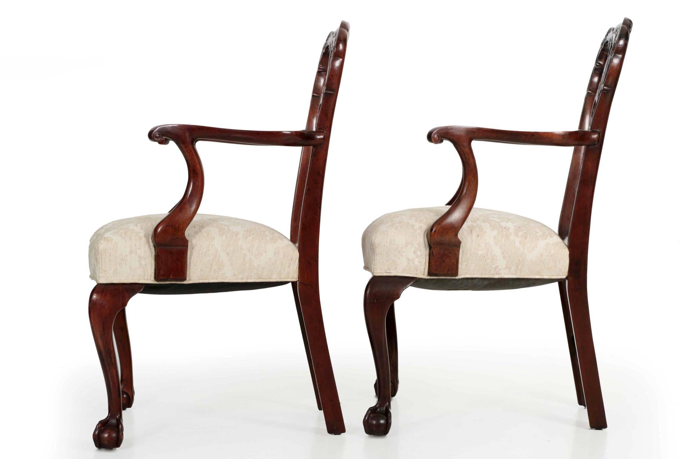 English Set of Ten Chippendale Style Carved Mahogany Ball and Claw Dining Chairs