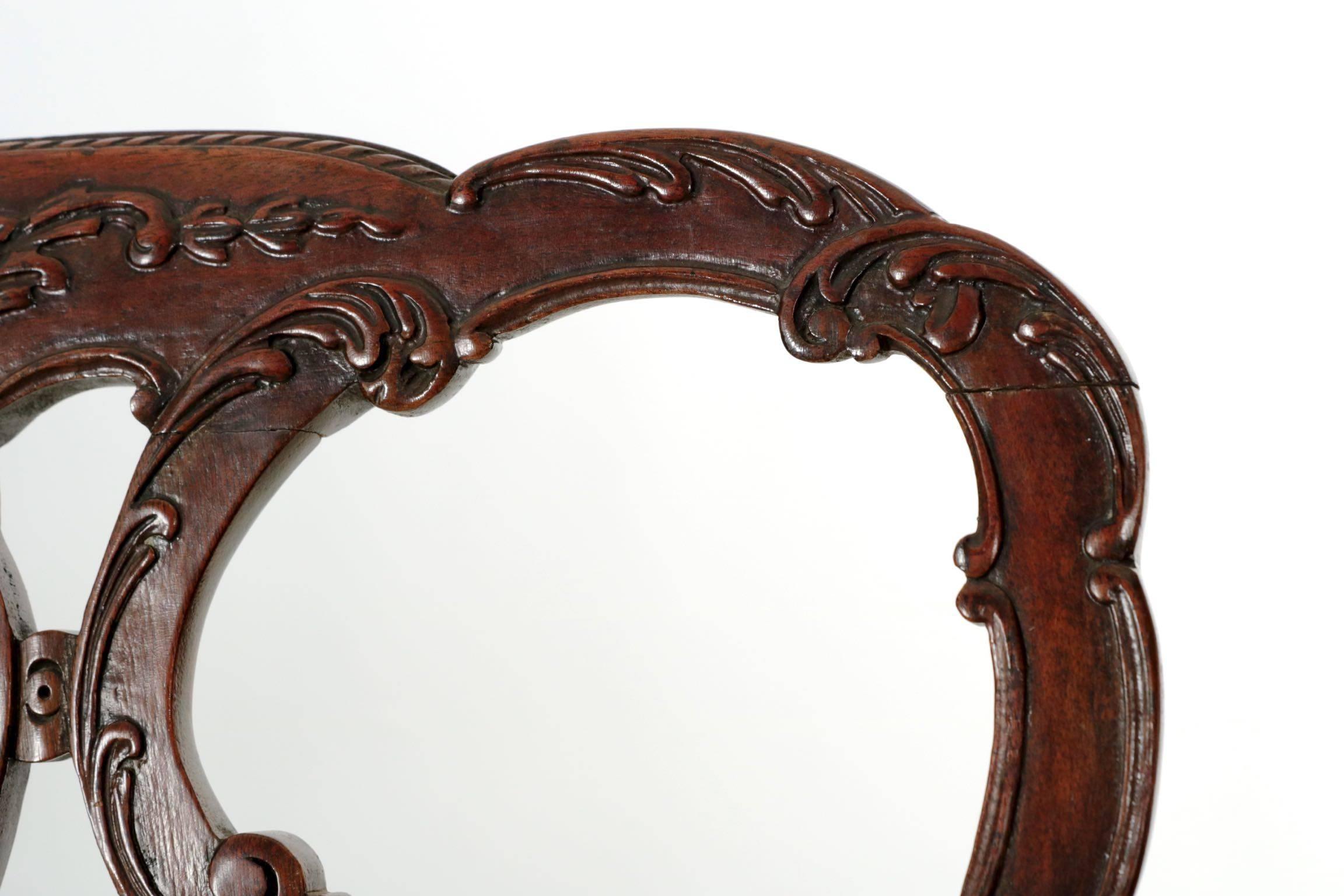 Hand-Carved Set of Ten Chippendale Style Carved Mahogany Ball and Claw Dining Chairs