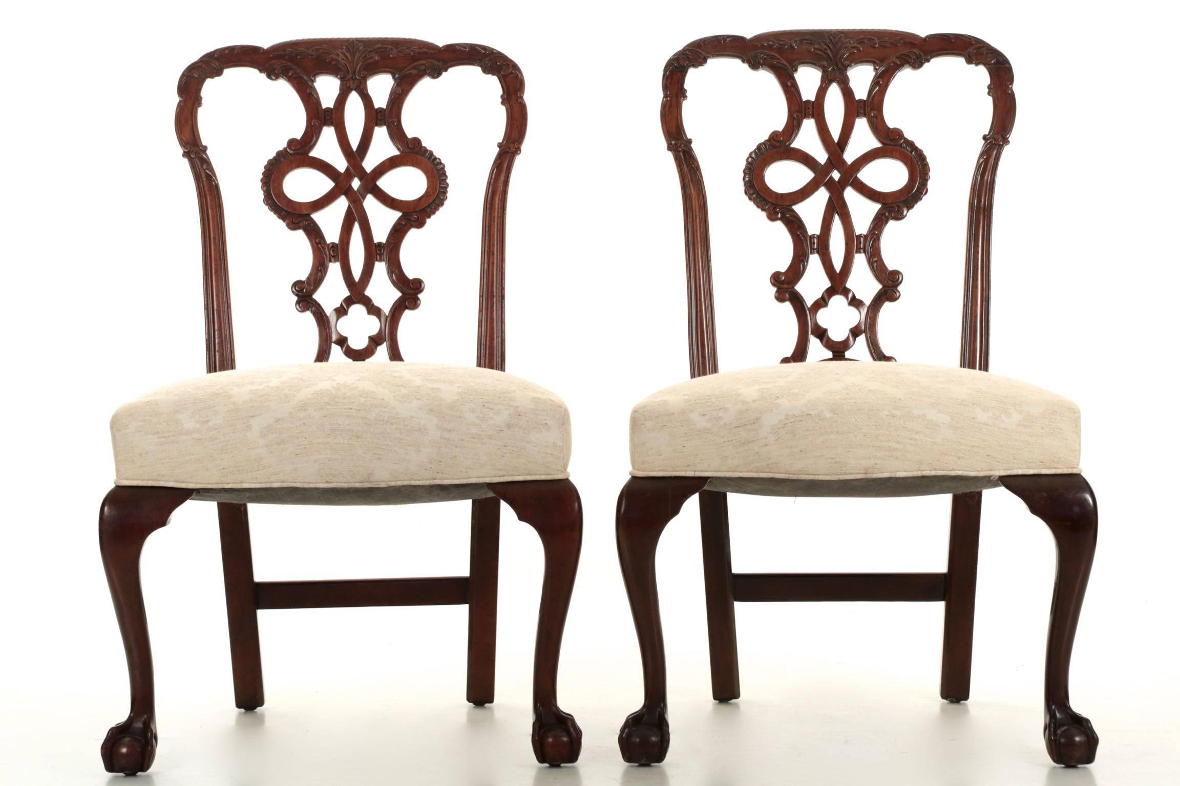 Set of Ten Chippendale Style Carved Mahogany Ball and Claw Dining Chairs 4