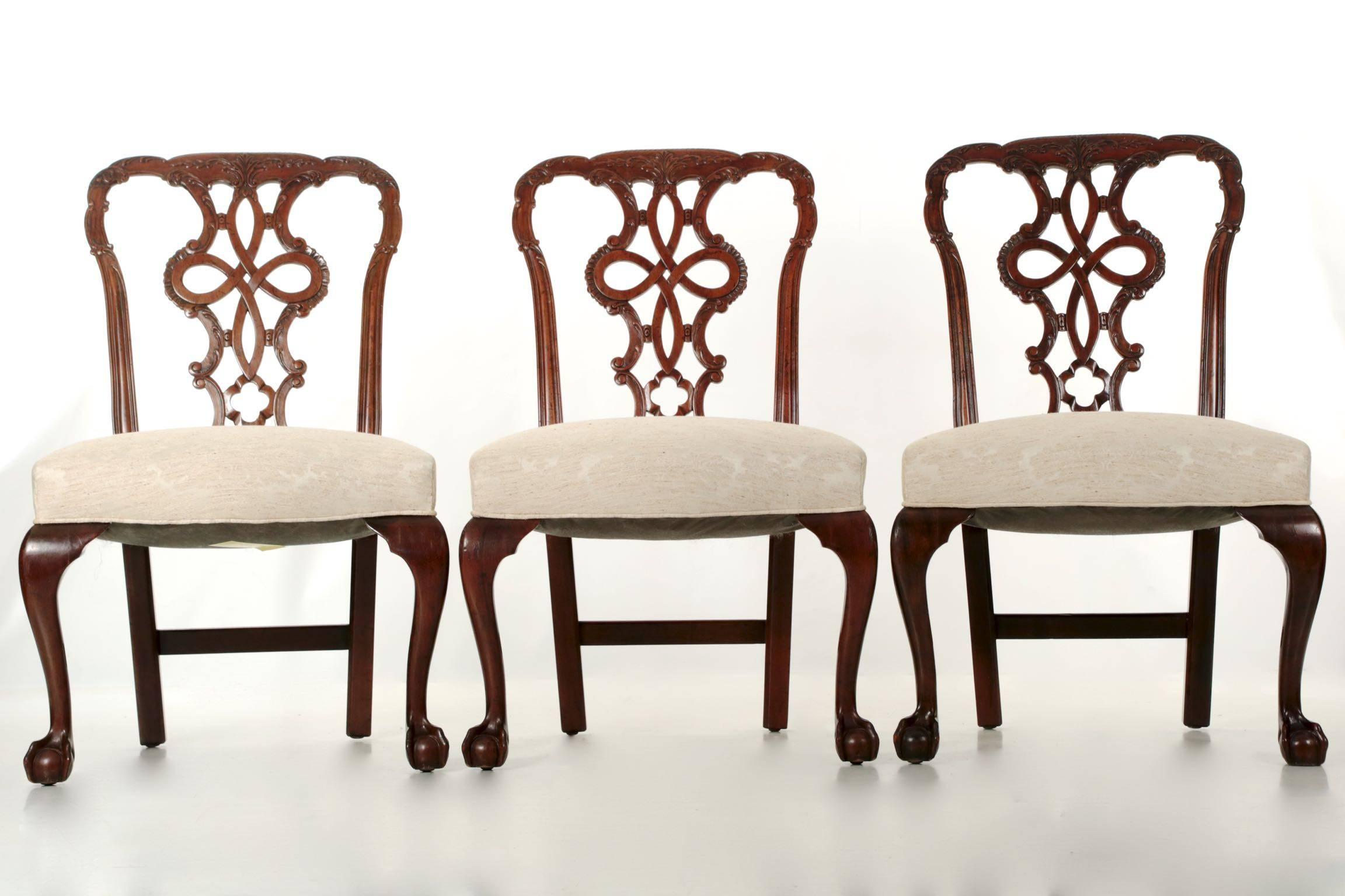 Set of Ten Chippendale Style Carved Mahogany Ball and Claw Dining Chairs 3