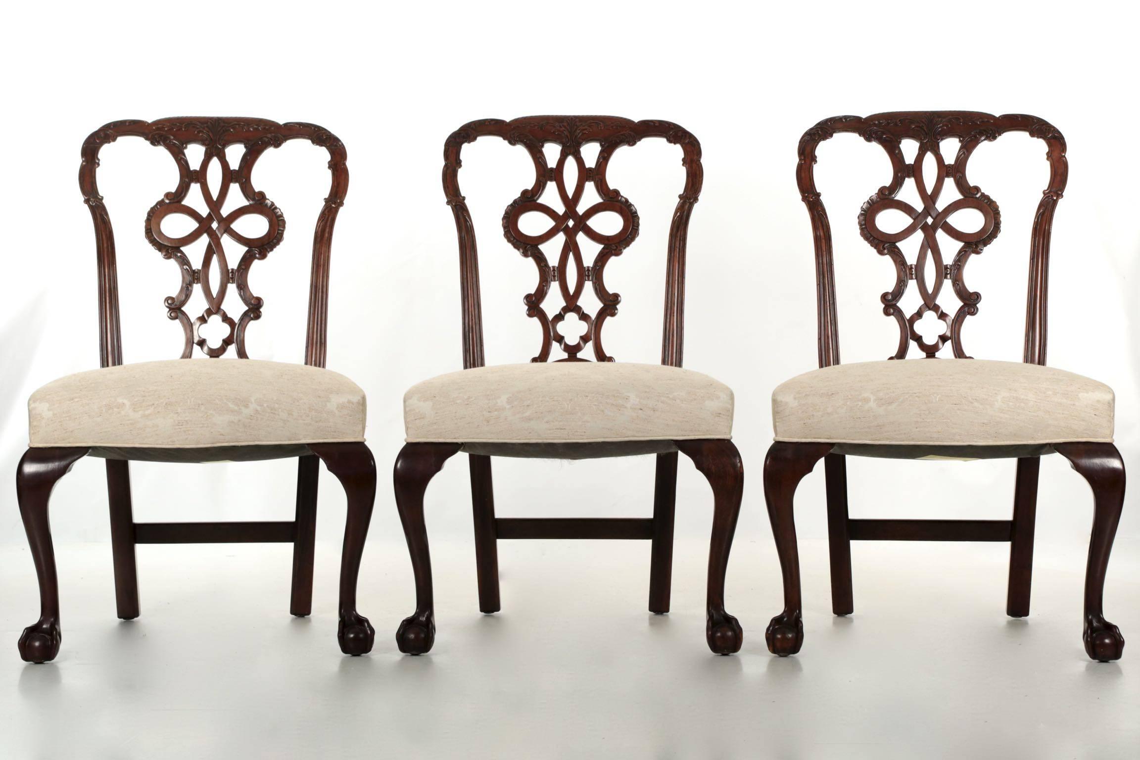 Set of Ten Chippendale Style Carved Mahogany Ball and Claw Dining Chairs 2