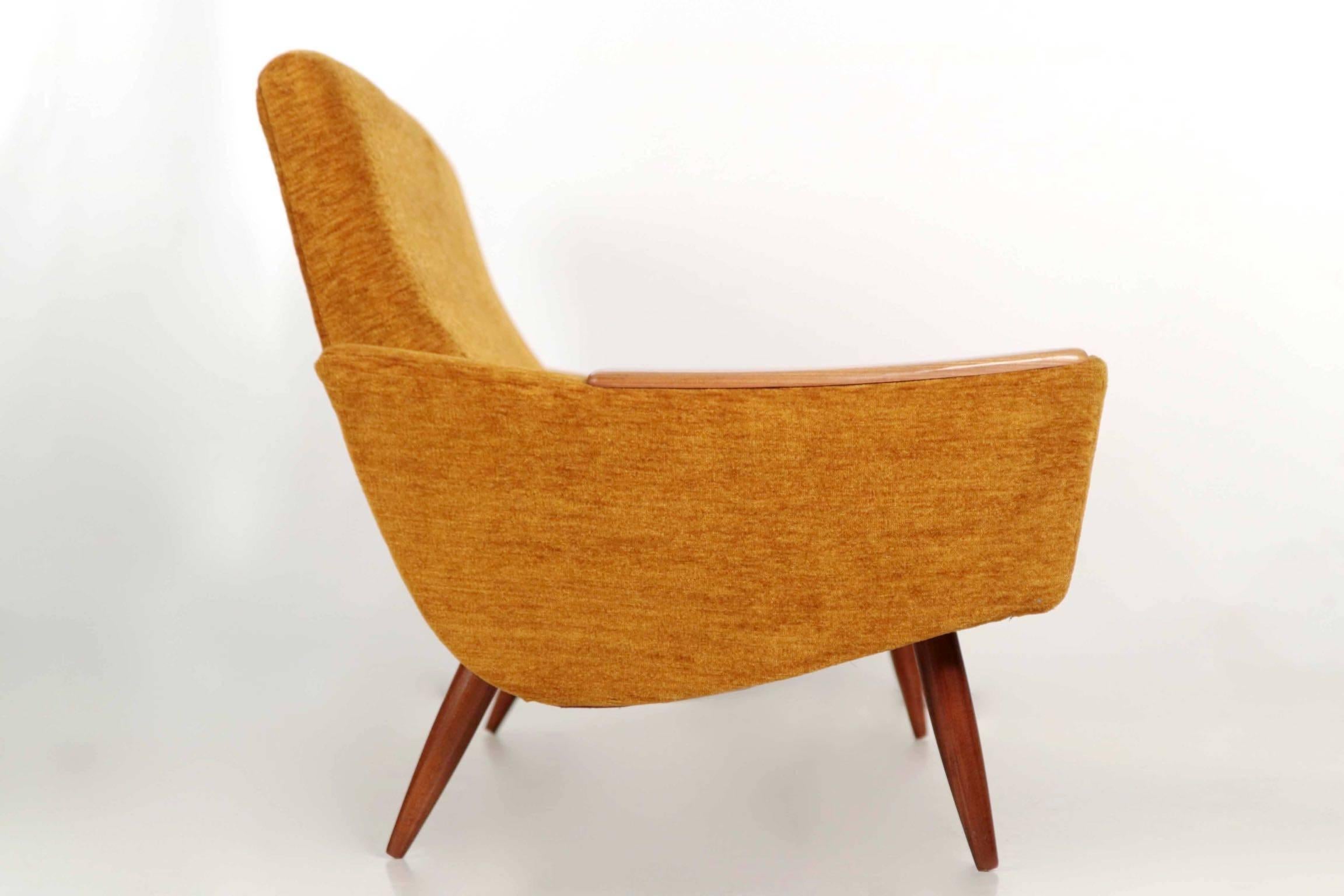Scandinavian Modern Orange Upholstered Sculpted Walnut Sofa, circa 1950s-1960s 3